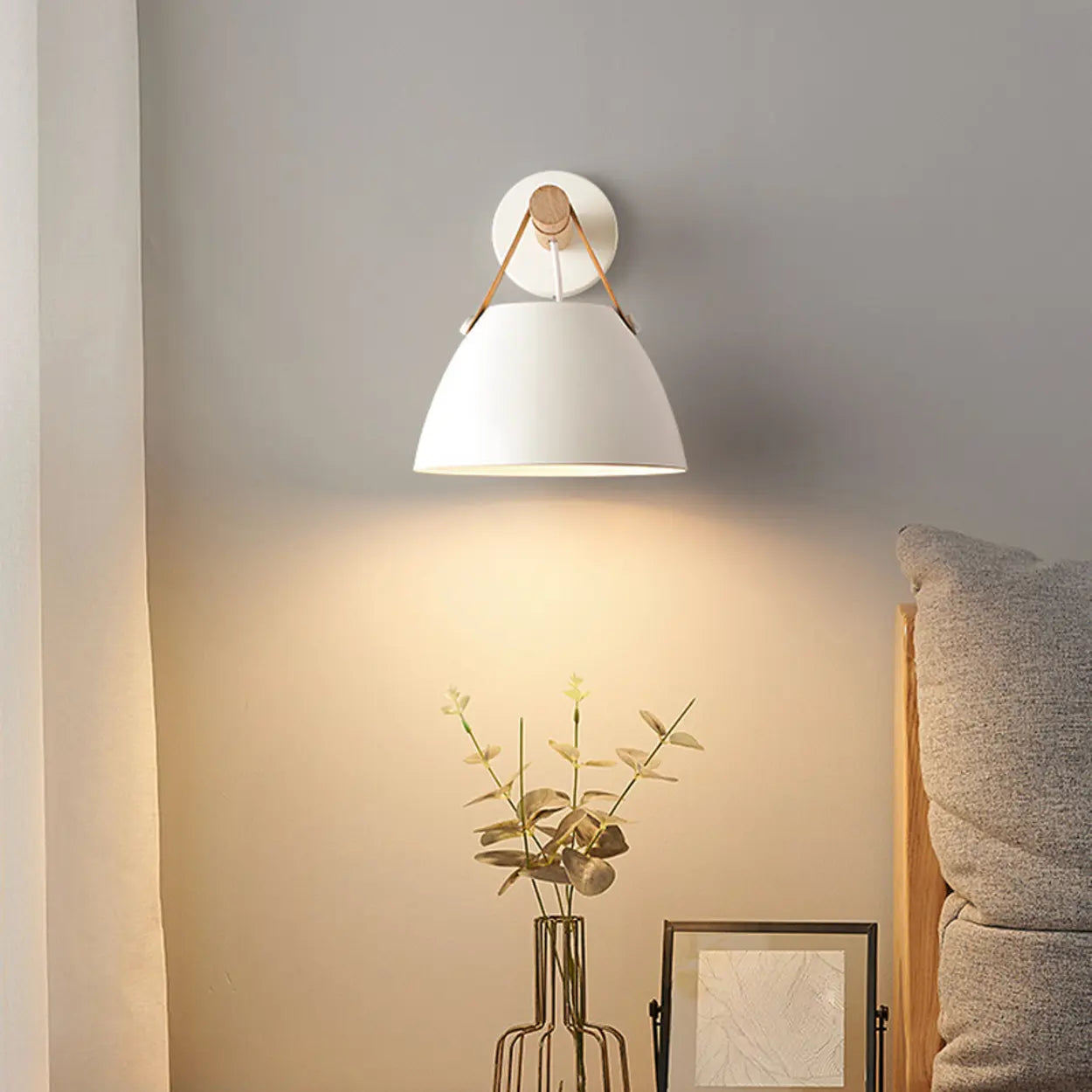 Wall Light White Cone Metal Leather Strap LED Compatible Indoor 2