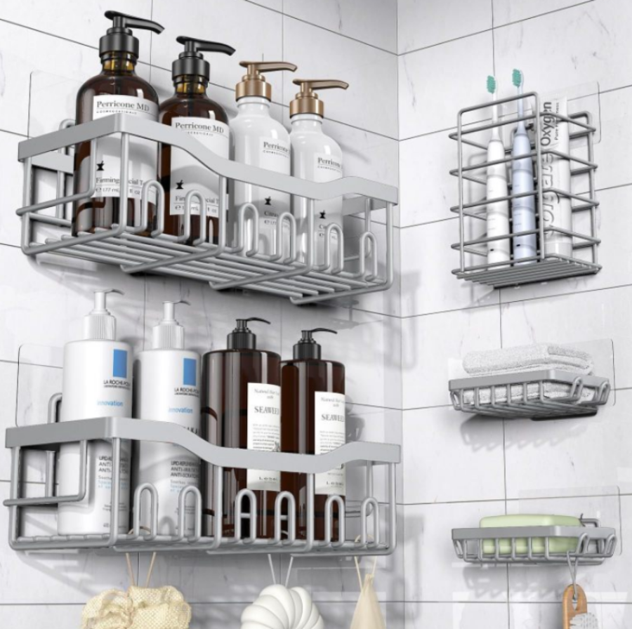 Wall Mounted Bathroom Storage Rack - Space-Saving No Drill Organizer 2