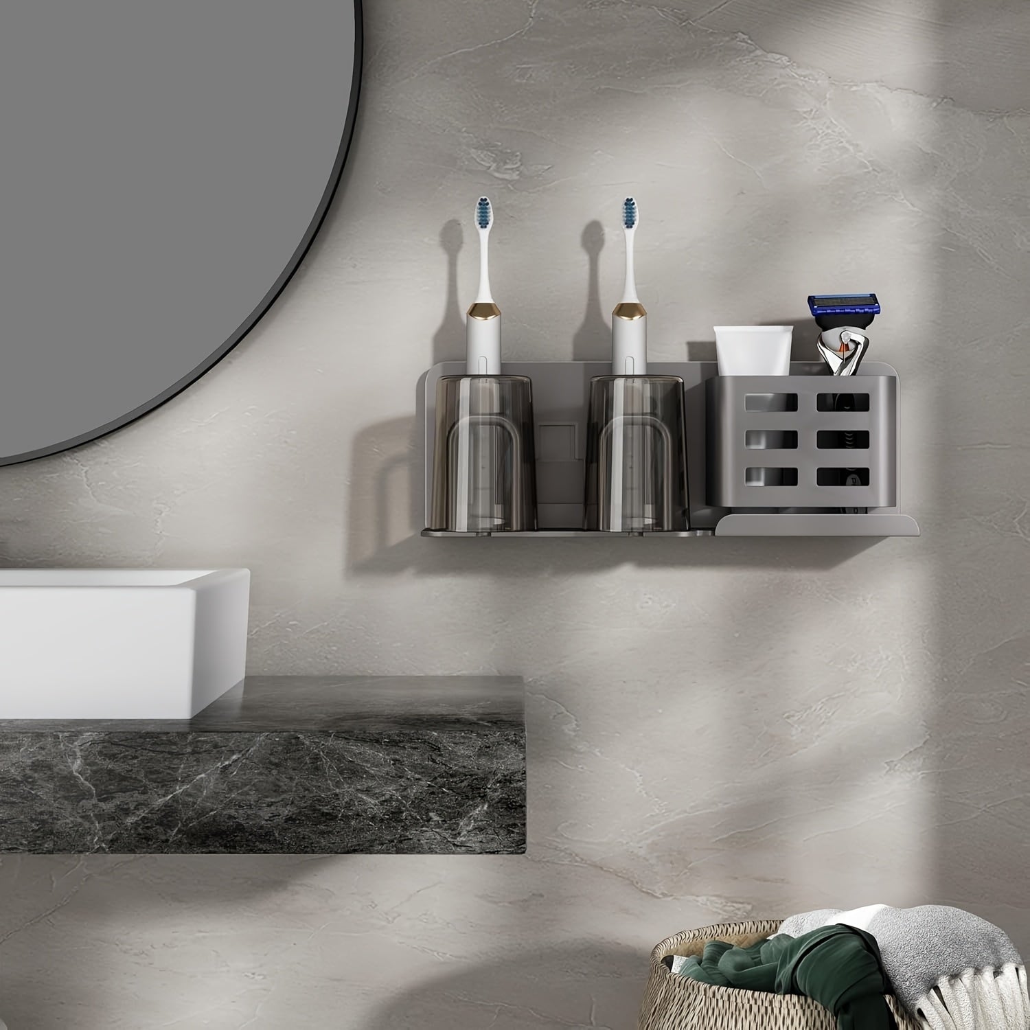 Wall Mounted Black Electric Toothbrush Holder - Space-Saving Design 2