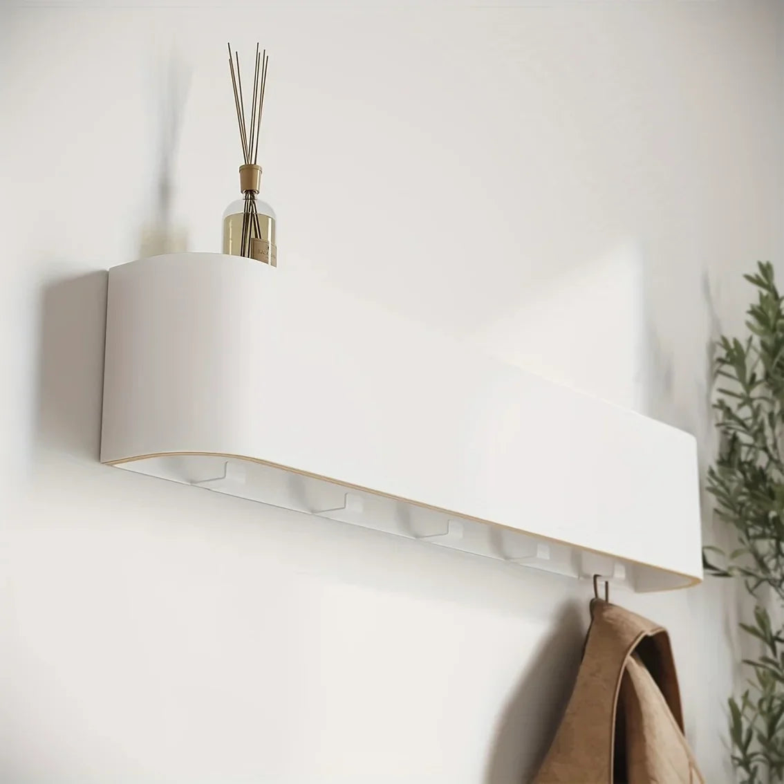 Wall Mounted Coat Rack - Space-Saving Design with Shelf & Hooks 2