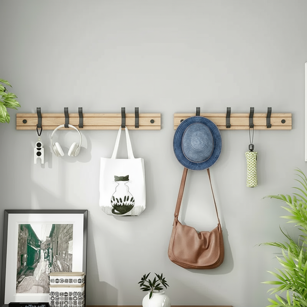 Wall Mounted Coat Rack - Stylish Bamboo Design with Sturdy Aluminum Hooks 1