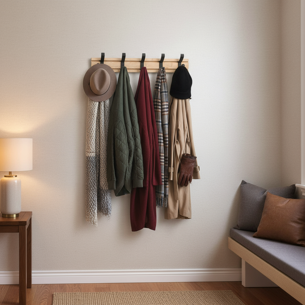 Wall Mounted Coat Rack - Stylish Bamboo Design with Sturdy Aluminum Hooks 2
