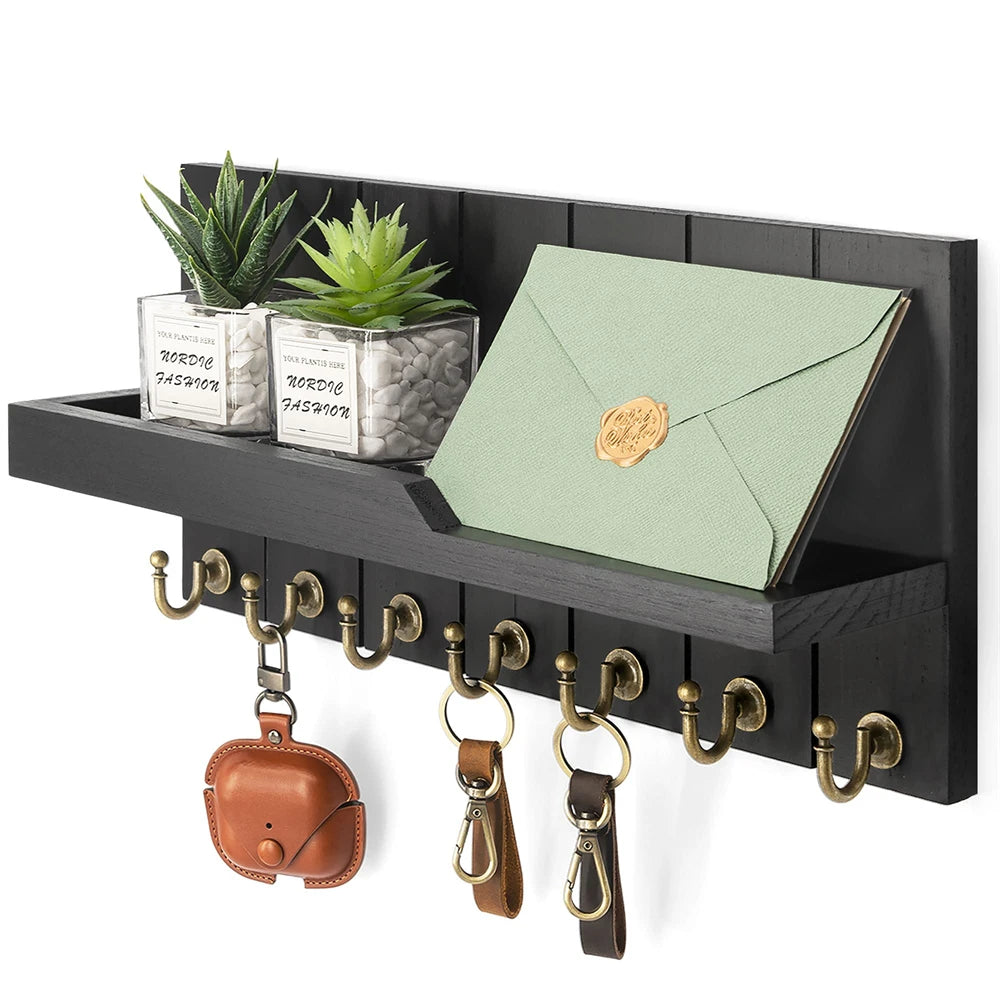 Wall Mounted Key Organizer, 7 Hooks, Storage Shelf, Entryway Design 5