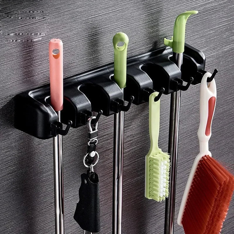 Wall Mounted Mop and Broom Holder - Multi-Slot Organizer for Tools 1