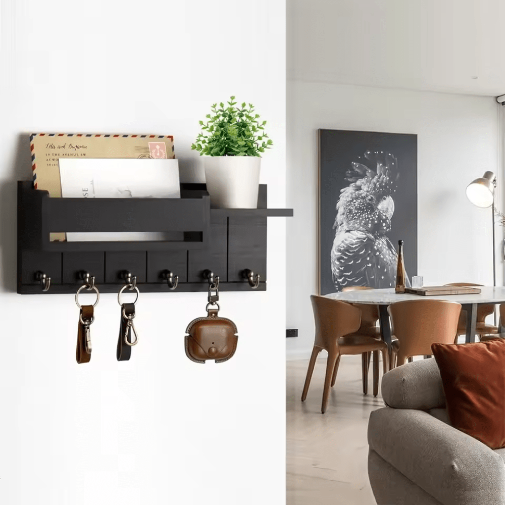 Wall Organizer - 6 Hooks Key Holder for Wall & Mail Storage Solution 0