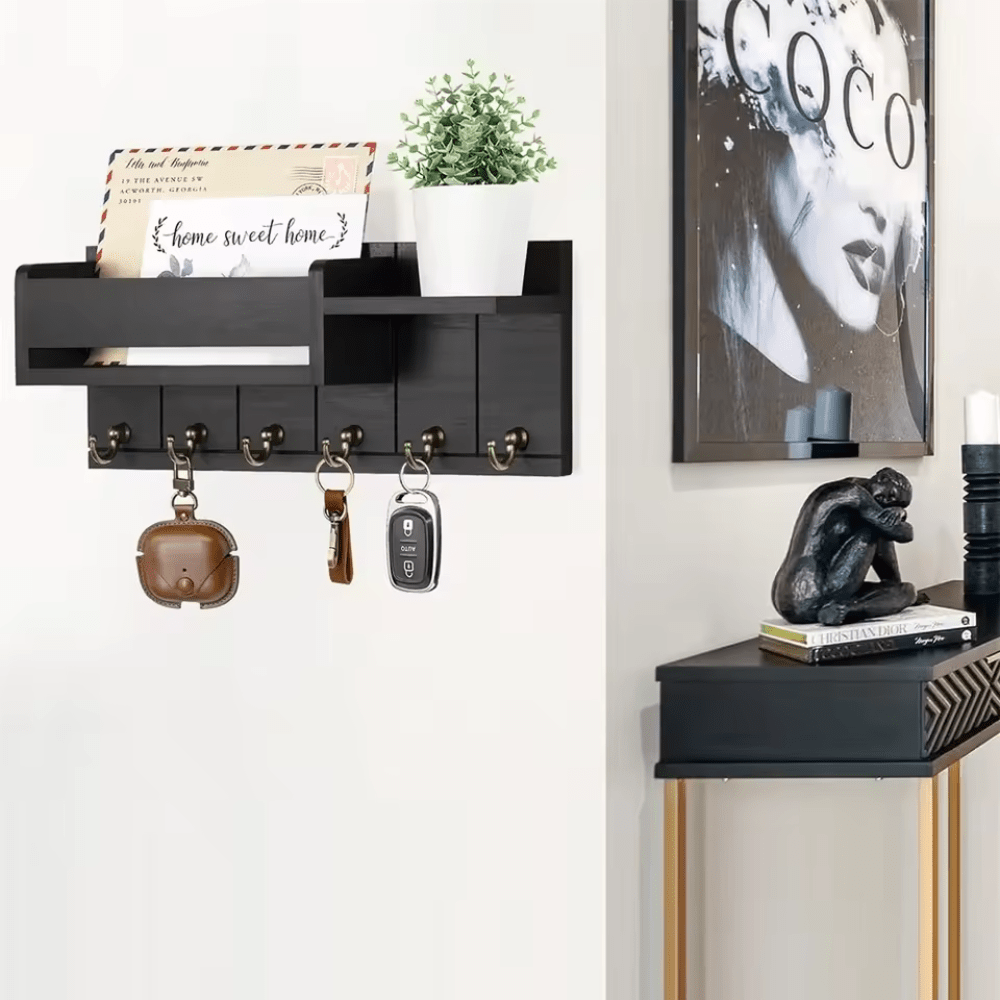 Wall Organizer - 6 Hooks Key Holder for Wall & Mail Storage Solution 1
