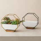 Wall Planter Ceramic Iron Frame Bamboo Tray