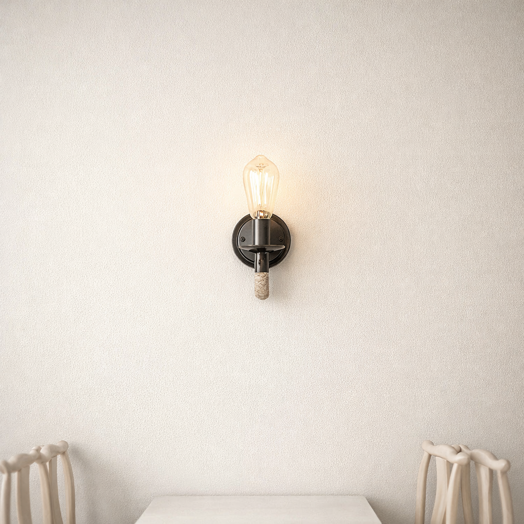 Wall Sconce Metal Rope Glass E27 Socket Matte Black Indoor Lighting 1