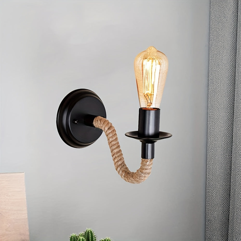 Wall Sconce Metal Rope Glass E27 Socket Matte Black Indoor Lighting 4
