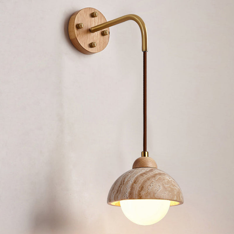 Wall Sconce Wood Travertine Cylinder 12 to 16 cm Width Hardwired Indoor Light 1