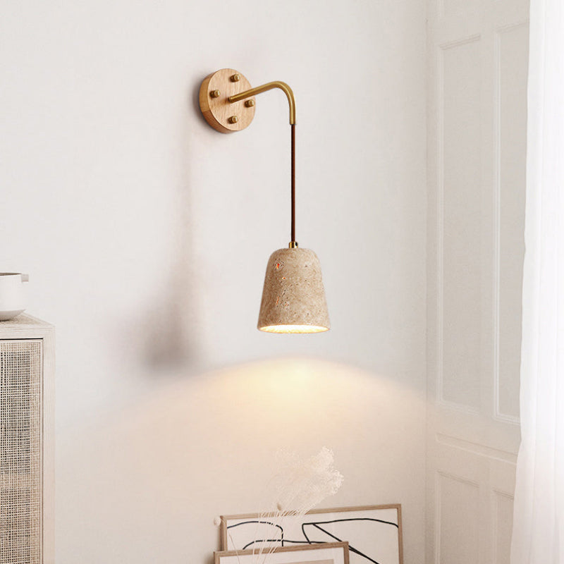 Wall Sconce Wood Travertine Cylinder 12 to 16 cm Width Hardwired Indoor Light 3