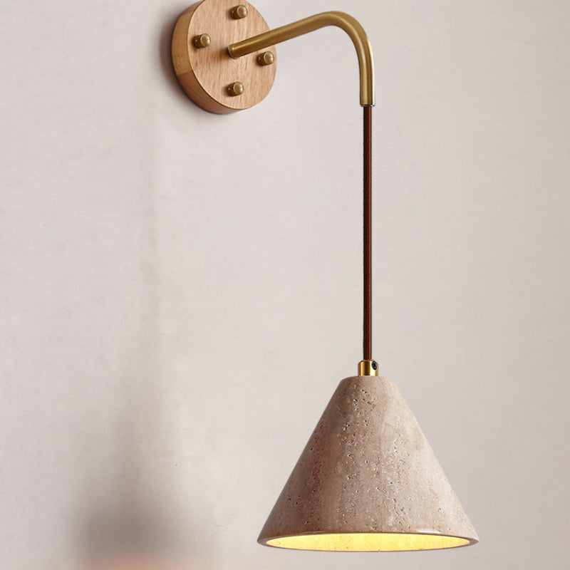 Wall Sconce Wood Travertine Cylinder 12 to 16 cm Width Hardwired Indoor Light 4