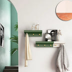 Wall Shelf with Hooks, Wall Mounted, Single Tier, Screw Mounted 1