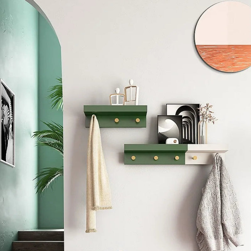 Wall Shelf with Hooks, Wall Mounted, Single Tier, Screw Mounted 1