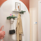 Wall Shelf with Hooks, Wall Mounted, Single Tier, Screw Mounted 2