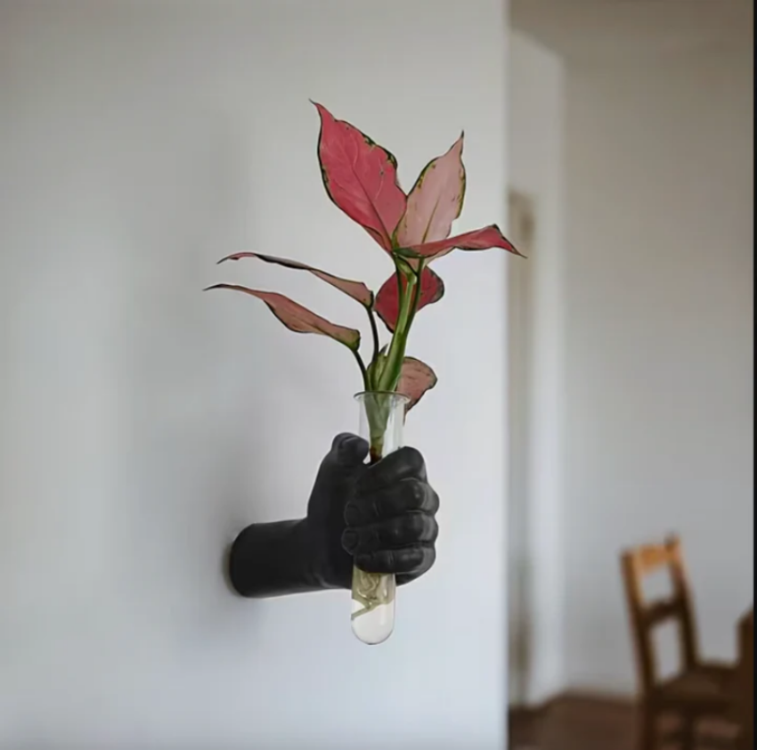 Wall Vase Hand Shape Resin Glass Tube Wall Mounted