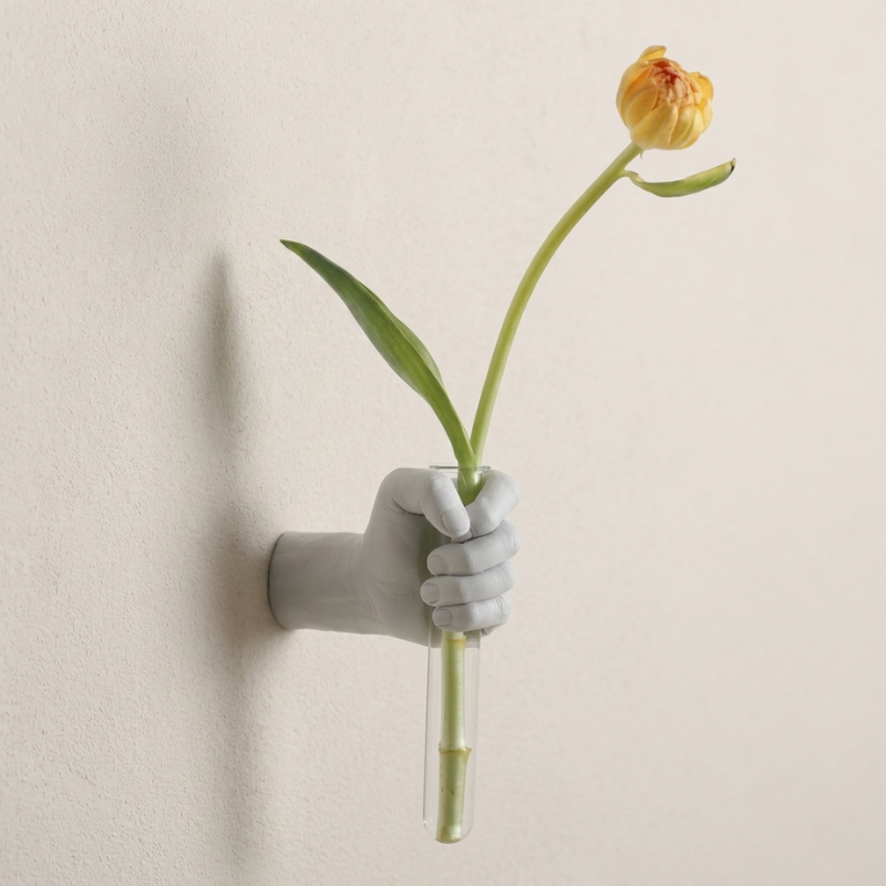 Wall Vase Hand Shape Resin Glass Tube Wall Mounted 01