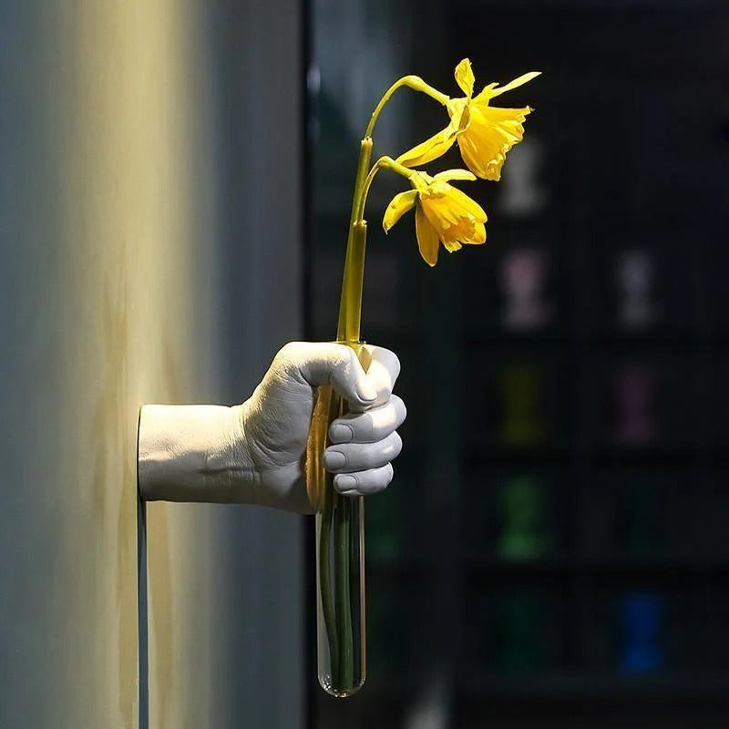 Wall Vase Hand Shape Resin Glass Tube Wall Mounted 8