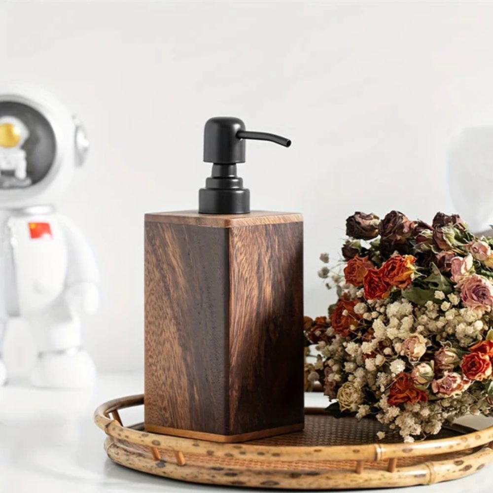 Walnut Hand Soap Dispenser - Elegant Design for Kitchen & Bath Use 1