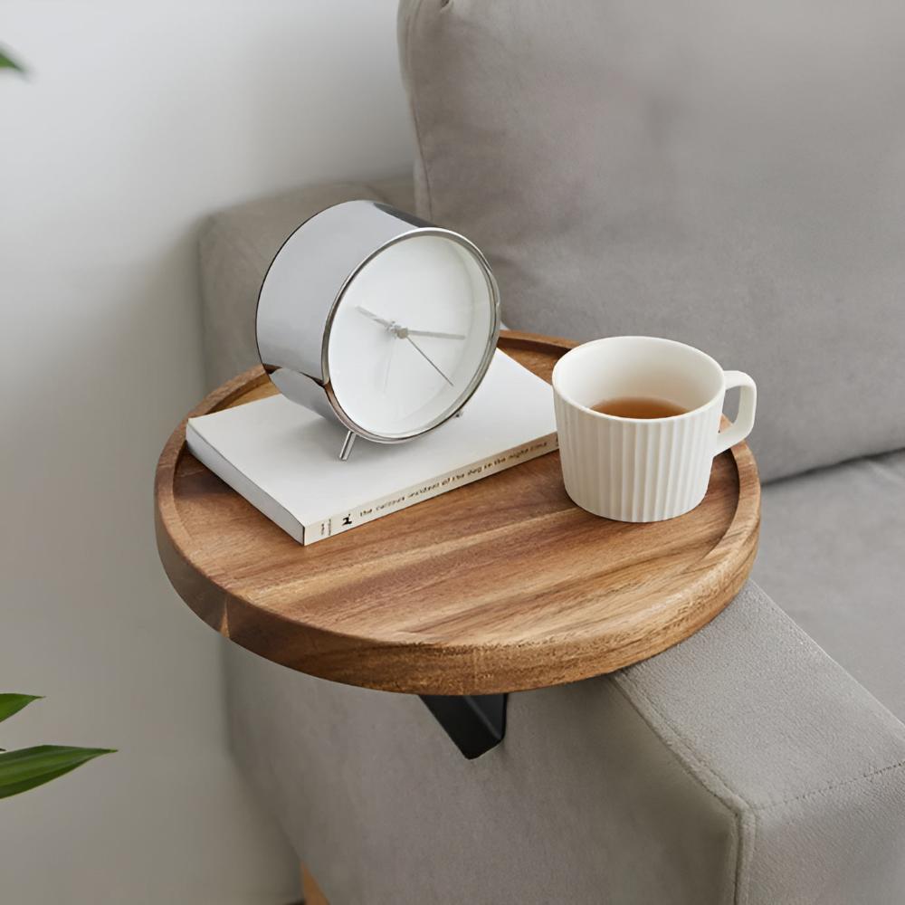 Walnut Wood Sofa Arm Tray - Modern Adjustable Armrest Table for Essentials 2