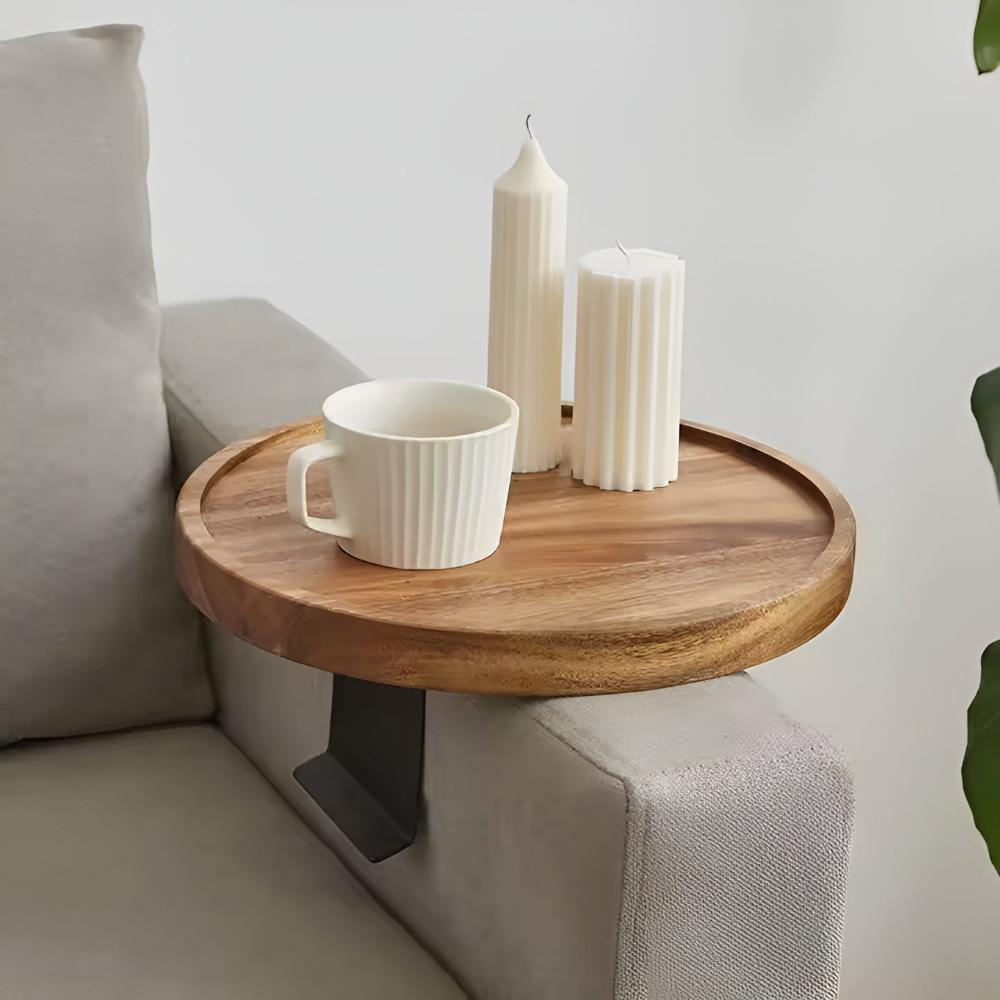 Walnut Wood Sofa Arm Tray - Modern Adjustable Armrest Table for Essentials 3