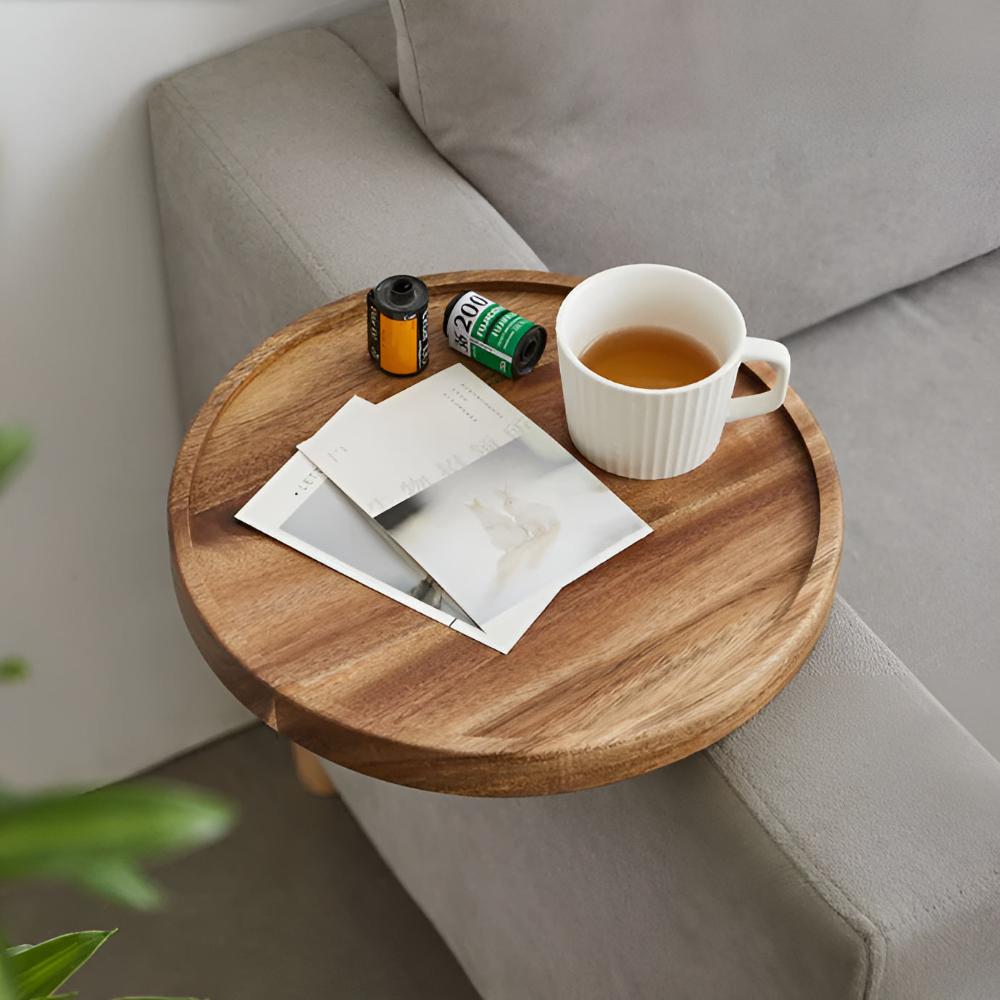 Walnut Wood Sofa Arm Tray - Modern Adjustable Armrest Table for Essentials 4