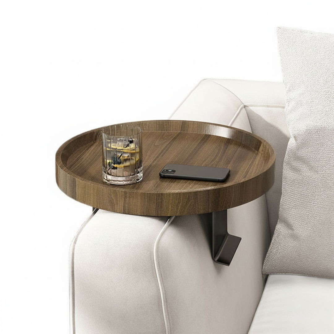 Walnut Wood Sofa Arm Tray - Modern Adjustable Armrest Table for Essentials 6