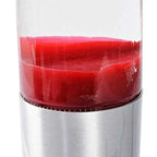 Red and silver cylindrical container on a white background