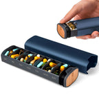 Weekly Pill Organizer - 7 Compartment Durable Aluminum & Wood Case 1