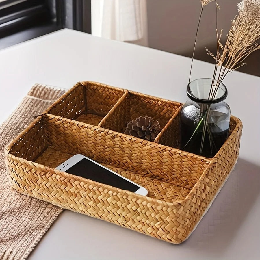 Wicker Storage Basket - Durable Handmade Organizer with Multiple Compartments 0