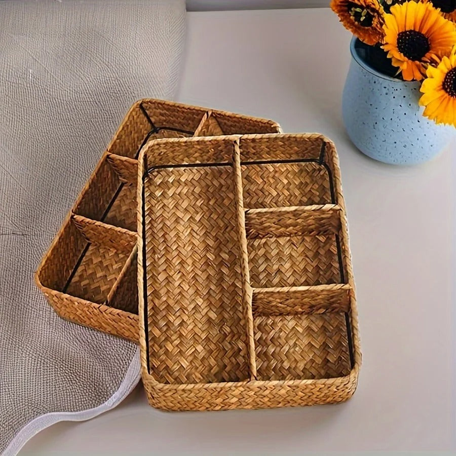Wicker Storage Basket - Durable Handmade Organizer with Multiple Compartments 2