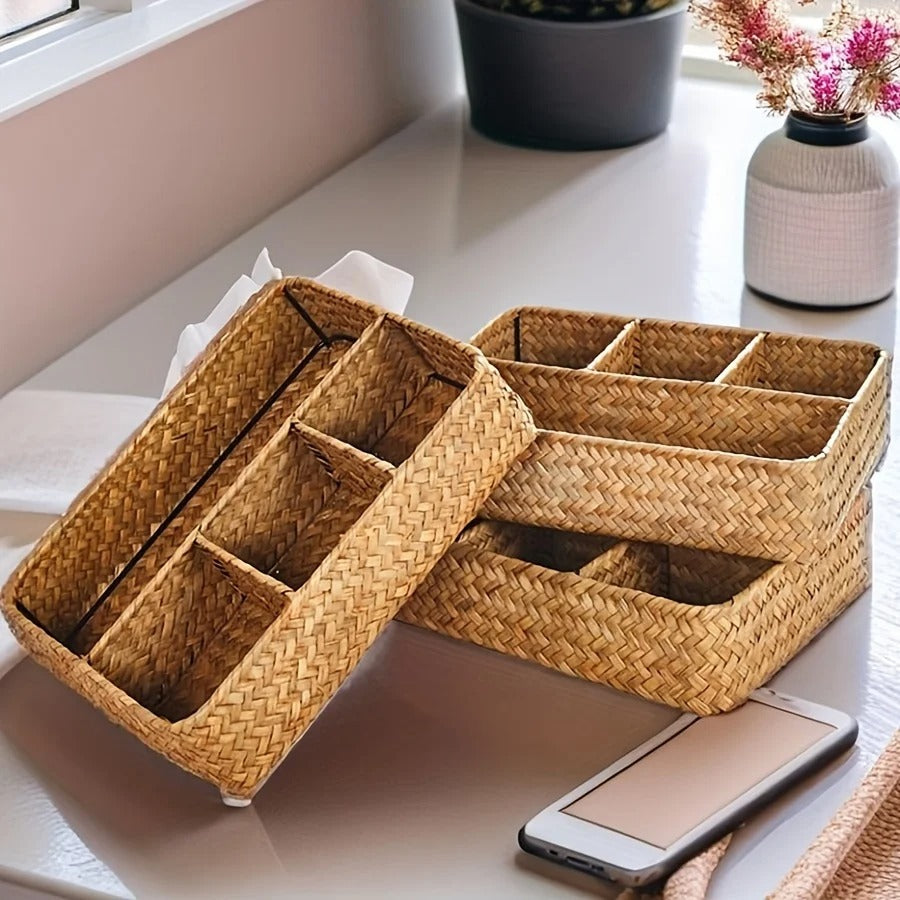 Wicker Storage Basket - Durable Handmade Organizer with Multiple Compartments 3
