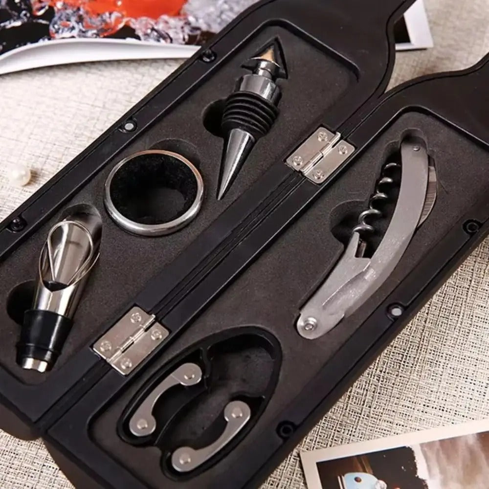 Wine Opener Set, Bottle Shaped Case, 5 Piece Set, Manual Operation 1