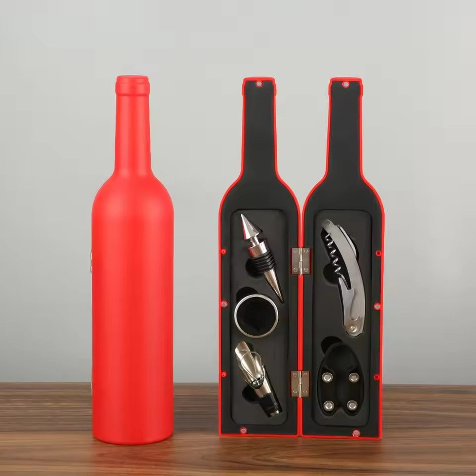Wine Opener Set, Bottle Shaped Case, 5 Piece Set, Manual Operation 4