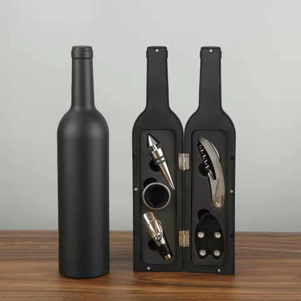 Wine Opener Set, Bottle Shaped Case, 5 Piece Set, Manual Operation 5