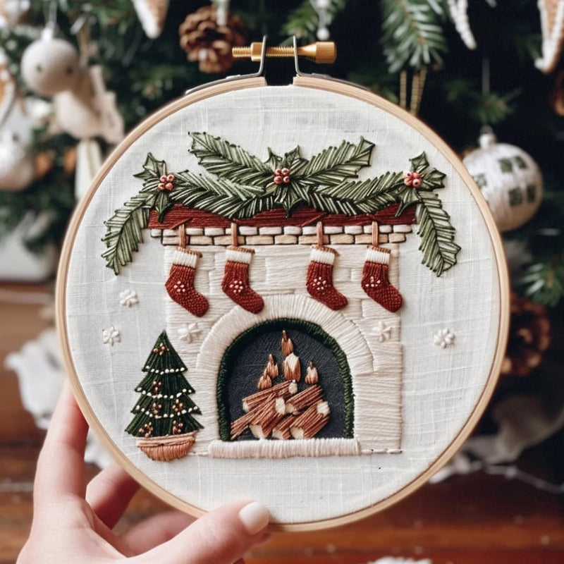 Winter Village Embroidery Craft Kit Hoop Cotton Threads Fabric Needles 3