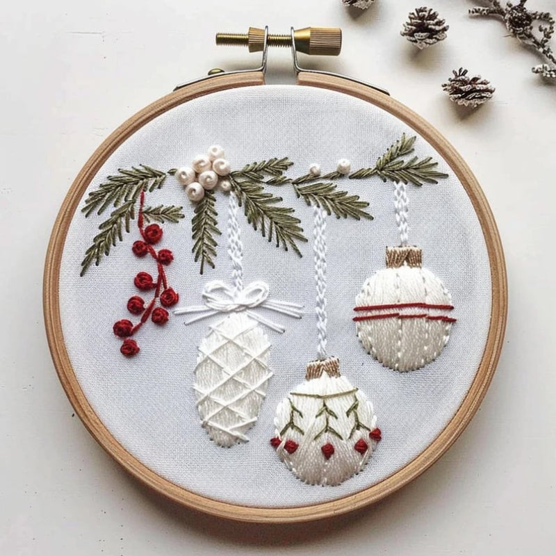 Winter Village Embroidery Craft Kit Hoop Cotton Threads Fabric Needles 4