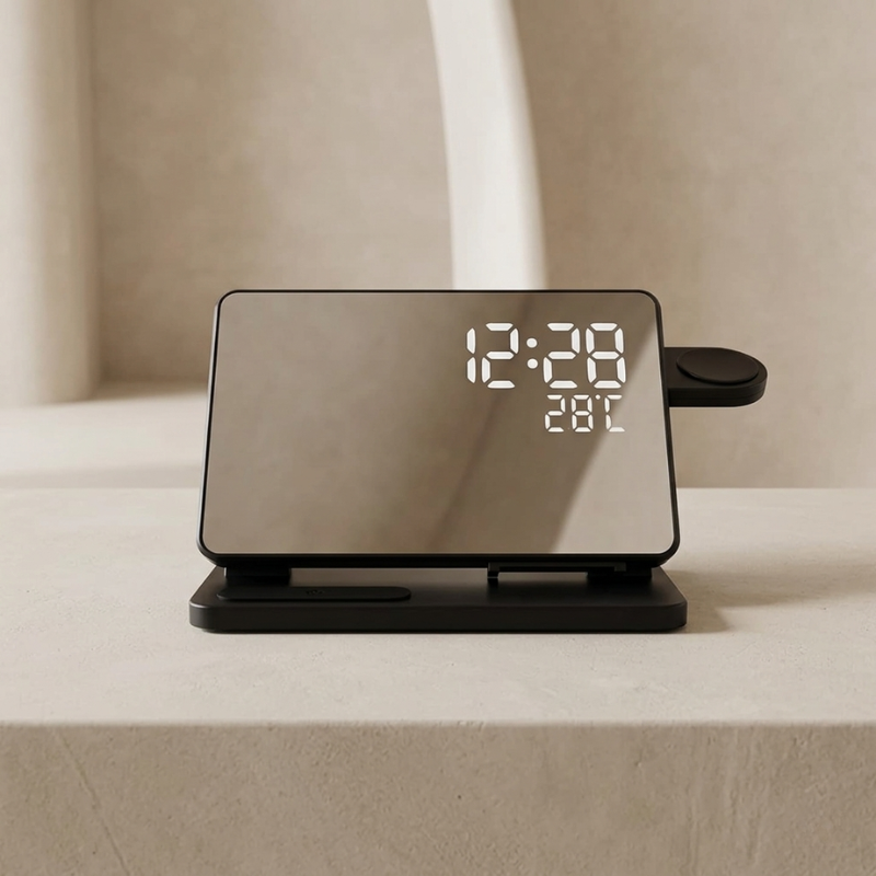 Wireless Charger 3 in 1 ABS PC 15W LED Clock Charging Station