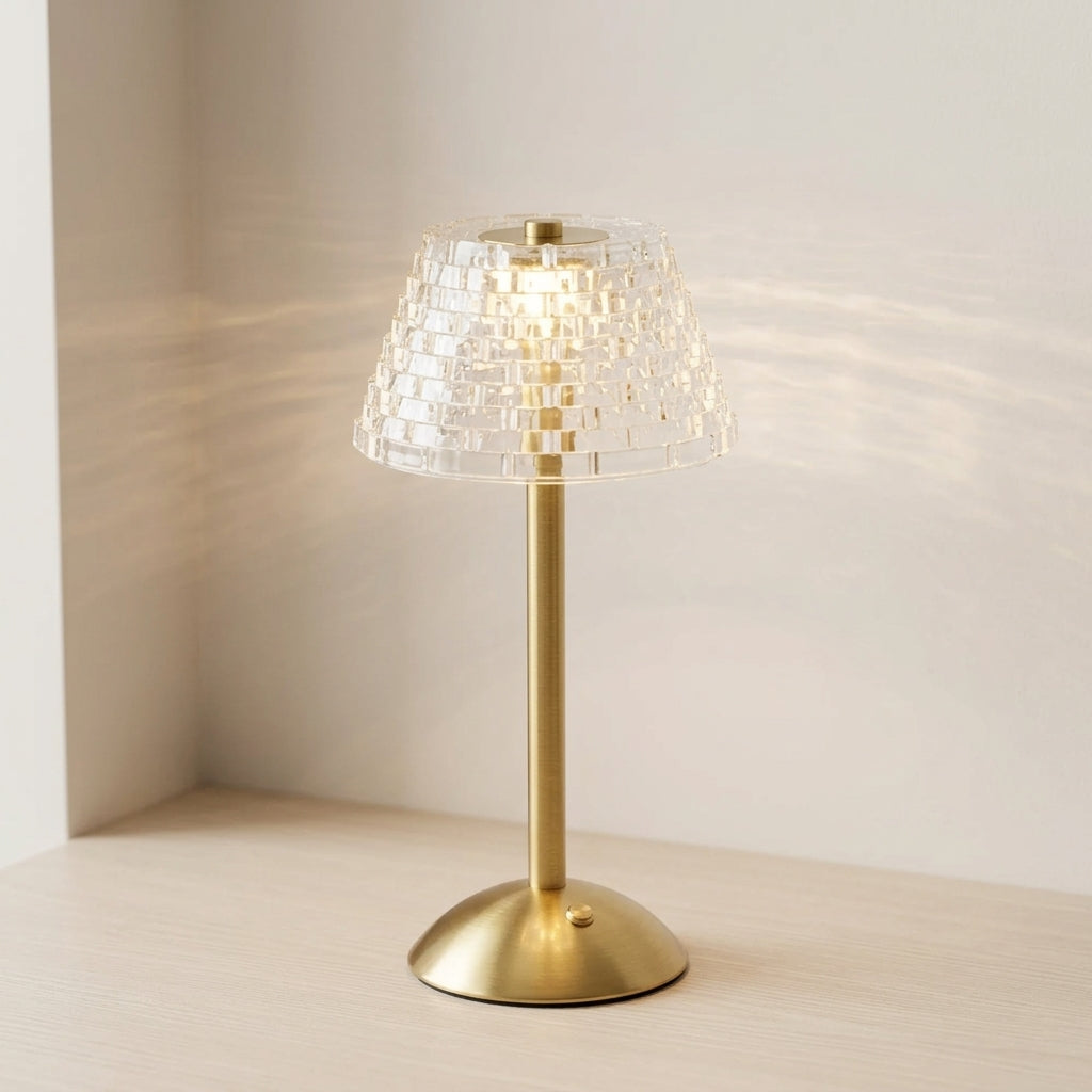 Wireless Vintage Table Lamp Glass Shade Metal Base USB-C 1