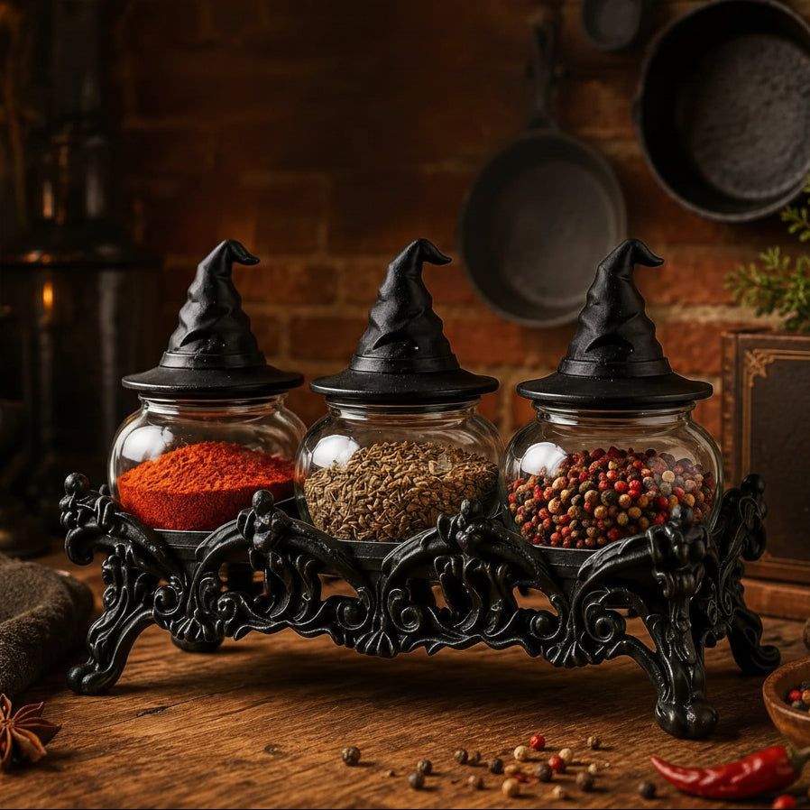 Witch-Hat Spice Jar Set - Clear Glass Storage Containers for Stylish Seasoning 0