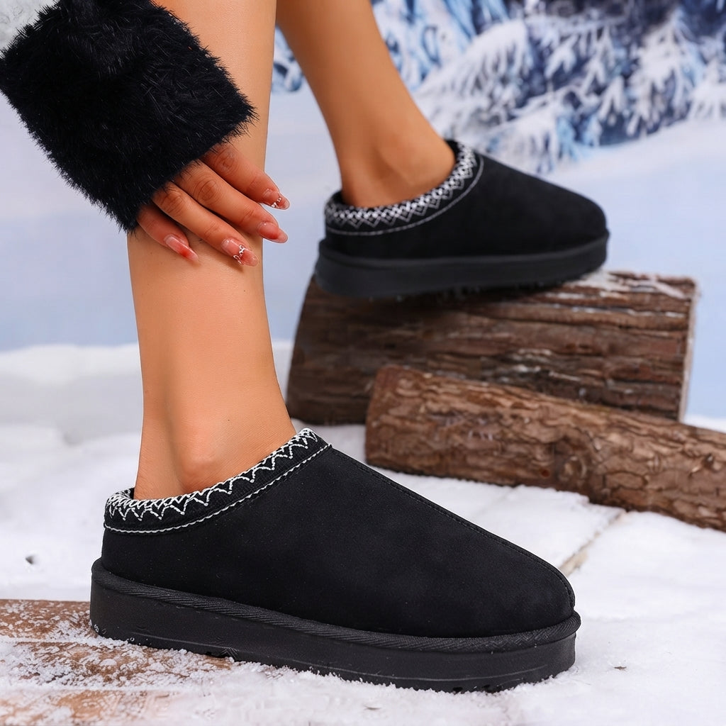 Women Winter Snow Boots Cow Suede Plush Lining Slip On Flat Heel 4