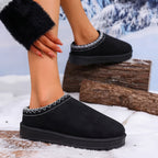 Women Winter Snow Boots Cow Suede Plush Lining Slip On Flat Heel 4