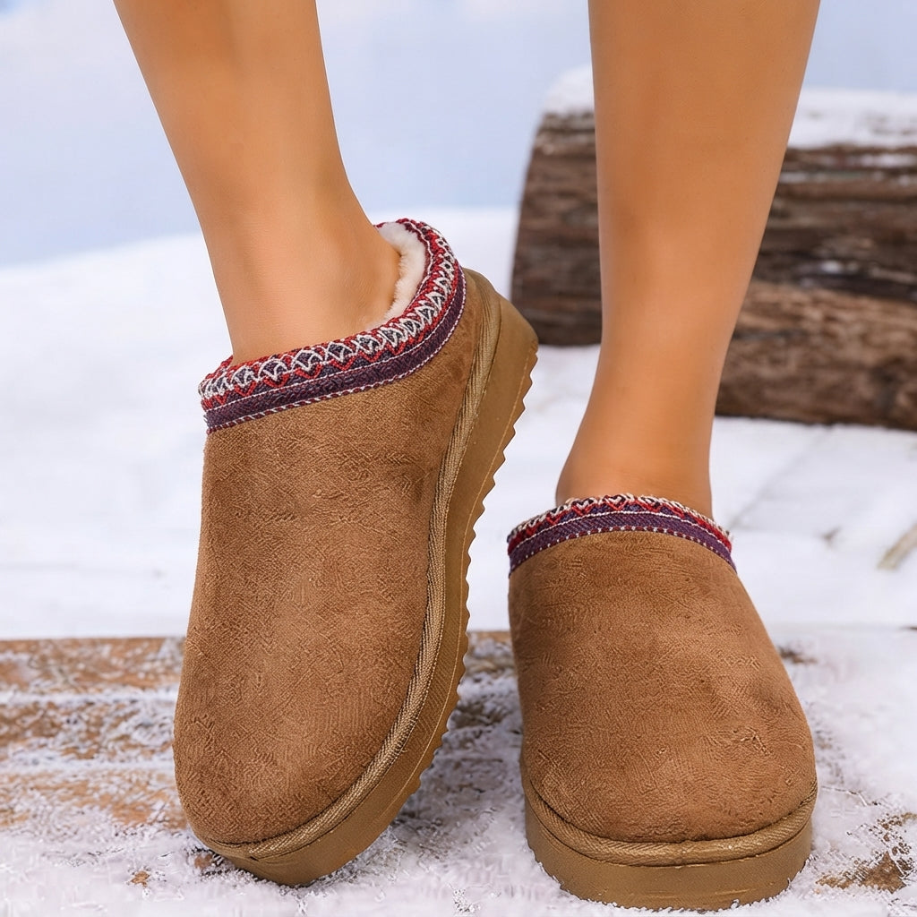 Women Winter Snow Boots Cow Suede Plush Lining Slip On Flat Heel 6