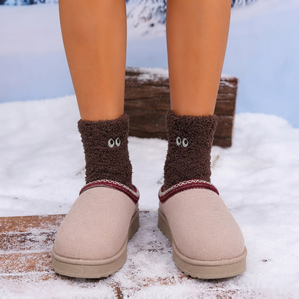 Women Winter Snow Boots Cow Suede Plush Lining Slip On Flat Heel 7