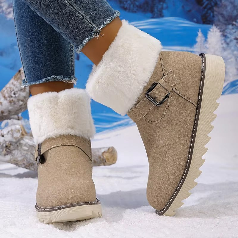 Women Winter Snow Boots Faux Suede Faux Fur Lining Platform Ankle 10