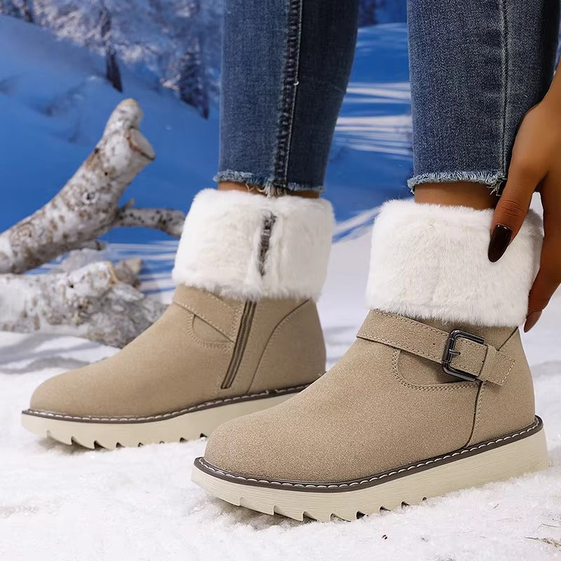Women Winter Snow Boots Faux Suede Faux Fur Lining Platform Ankle 7