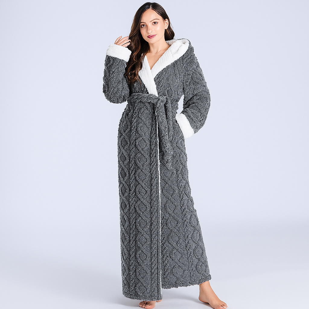 Women's Hooded Ankle Length Robe - Plush Comfort & Warmth 1