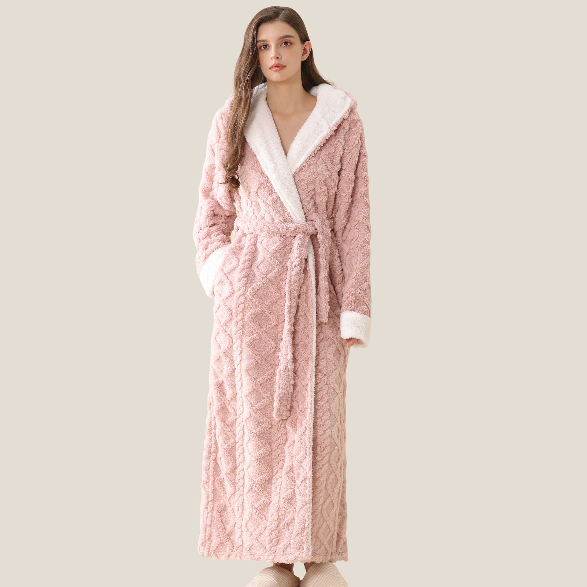 Women’s Robe Hooded Ankle Length Flannel Coral Fleece
