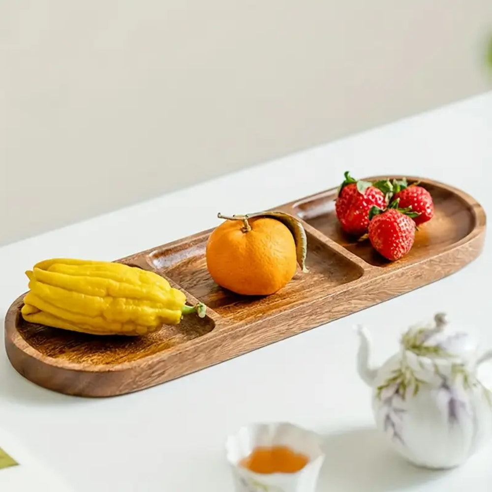 Wood Tray Serving Tray with Handles - 3 Compartments for Organized Serving 0