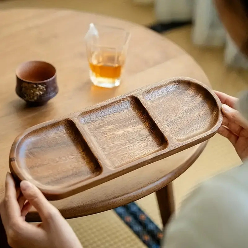 Wood Tray Serving Tray with Handles - 3 Compartments for Organized Serving 4